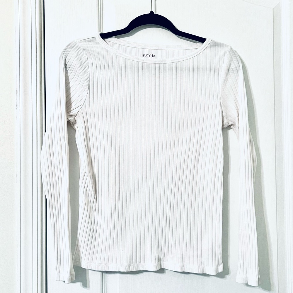 Yummie Rib Lounge Long Sleeve Lounge Tee White SM - Picture 5 of 5